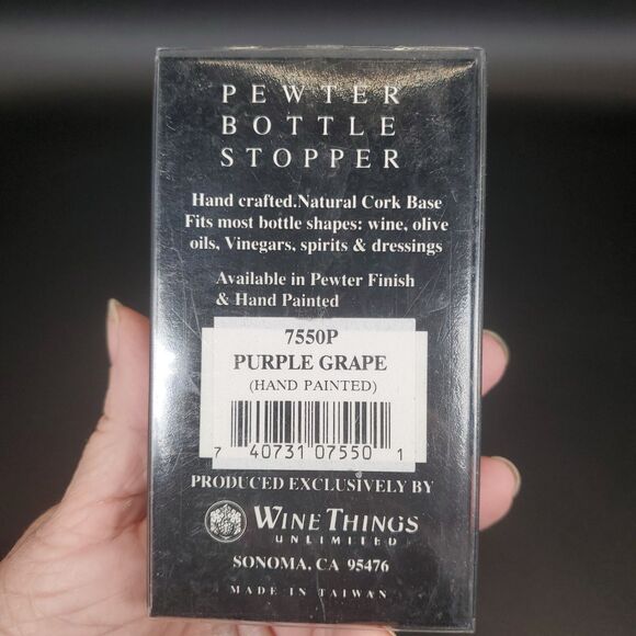 Purple Grape Pewter Wine Bottle Stopper – Hand Painted Cork Stopper - Picture 5 of 6